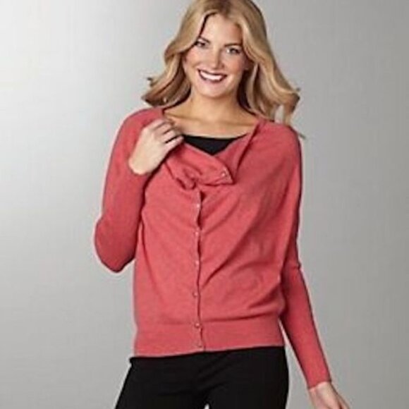 Garnet Hill - Cowl Neck, Button Front Cardigan in 100% Linen - Persimmon - Med - Picture 2 of 9